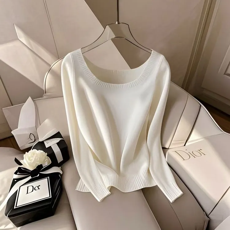 秋冬独特别致超好看针织衫女设计感小众白色polo衫女款胖mm