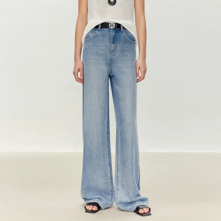 LYNEE 樱桃刺绣高腰简约直筒牛仔裤女百搭休闲 LGD2FSN003