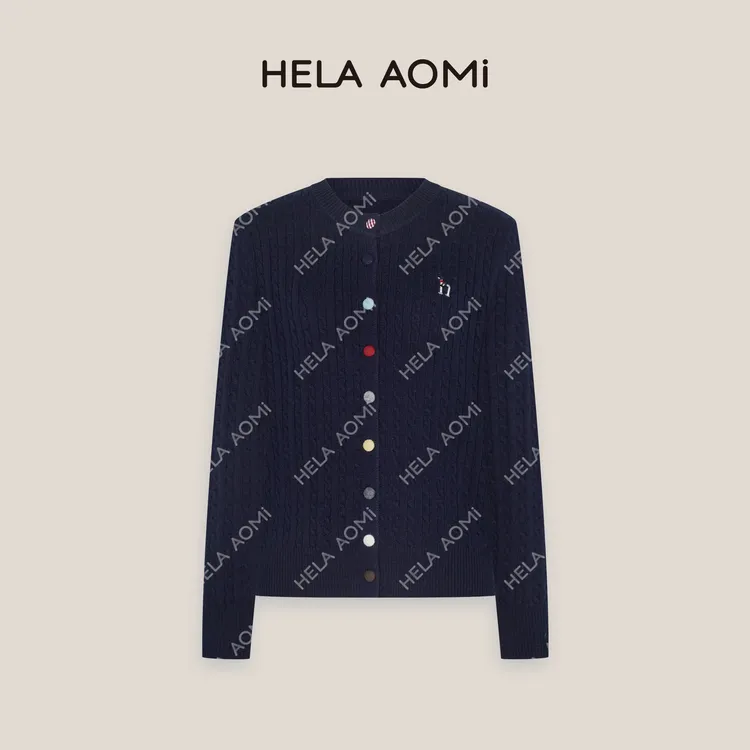 HELA AOMI“彩虹小狗”兔毛绵羊毛彩扣设计感针织开衫CY5CC32499