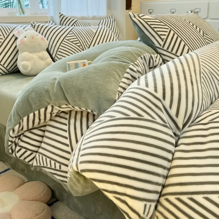 【品牌撤柜专属】牛奶绒轻奢北欧毛绒加厚被套双面绒珊瑚绒4四件套