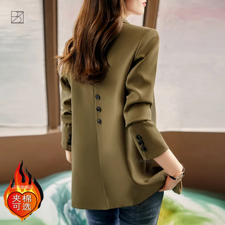 高级感休闲小西装外套女加厚秋冬新款气质时尚百搭后开叉夹棉西服