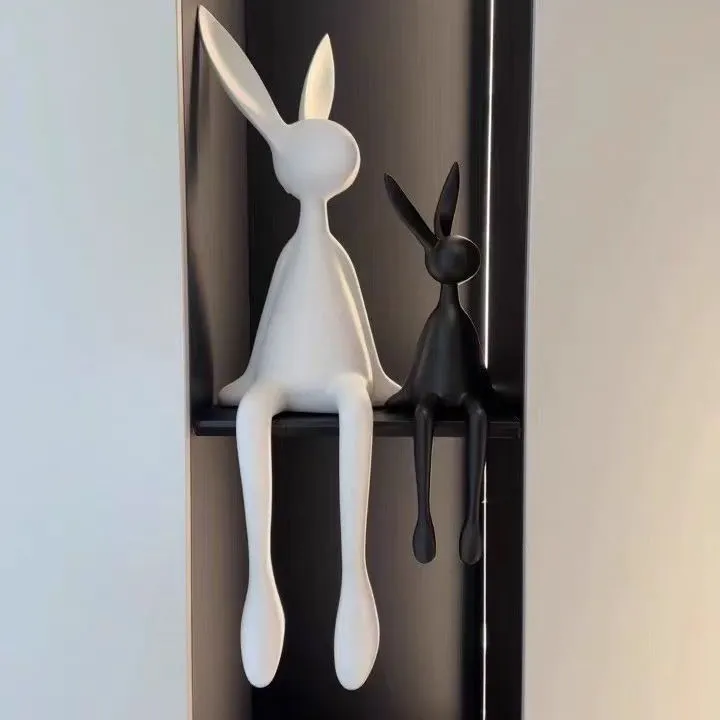 简约现代奶油风大白兔子雕塑摆件客厅玄关电视柜酒柜展示壁龛装饰