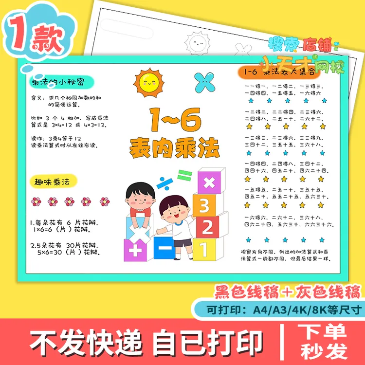 二年级第二单元1-6的表内乘法数学思维导图乘法口诀手抄报f947