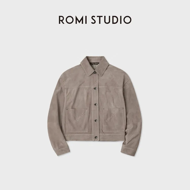 ROMI STUDIO“棕标甄选”进口小羊皮卓越质感翻领皮夹克 RWCWWG5998