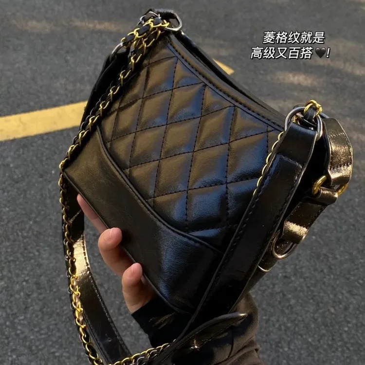 包包女包新款2025时尚菱格黑色流浪包复古简约百搭链条单肩斜挎包