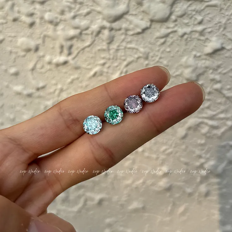 925银耳饰 渐变冰晶玫瑰切系列纯银锆石耳钉男女小众高级感耳骨钉