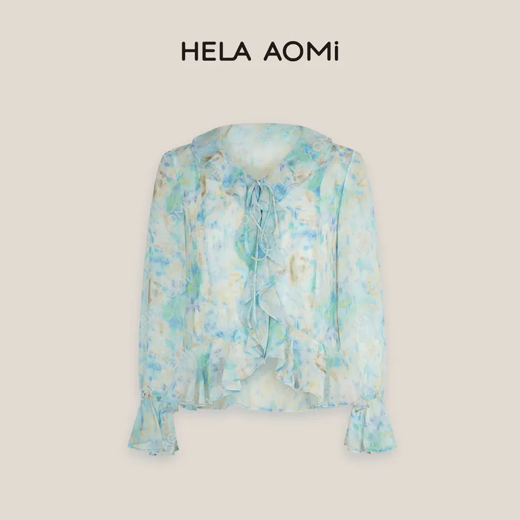 HELA AOMI“馥郁春澜”复古印花上衣设计感油画减龄衬衫CY5AB11605