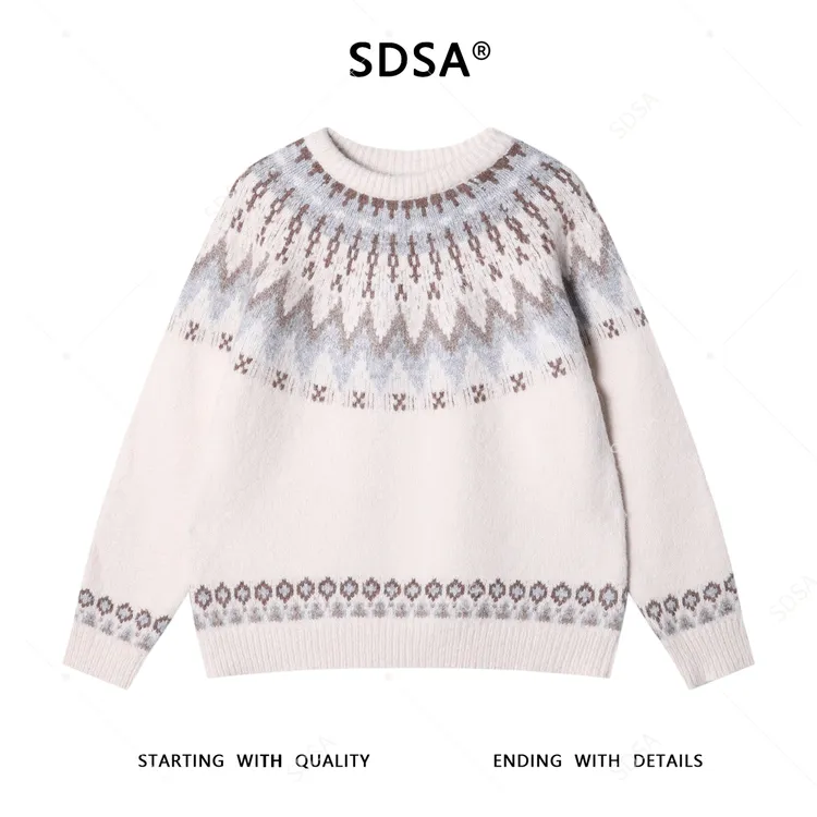 SDSA男士秋冬新款痞帅男装慵懒风撞色圆领套头毛衣宽松百搭针织衫