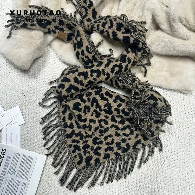 XURUOTAO【豹纹披肩】绵羊毛流苏设计高级氛围百搭豹纹披肩 T5763