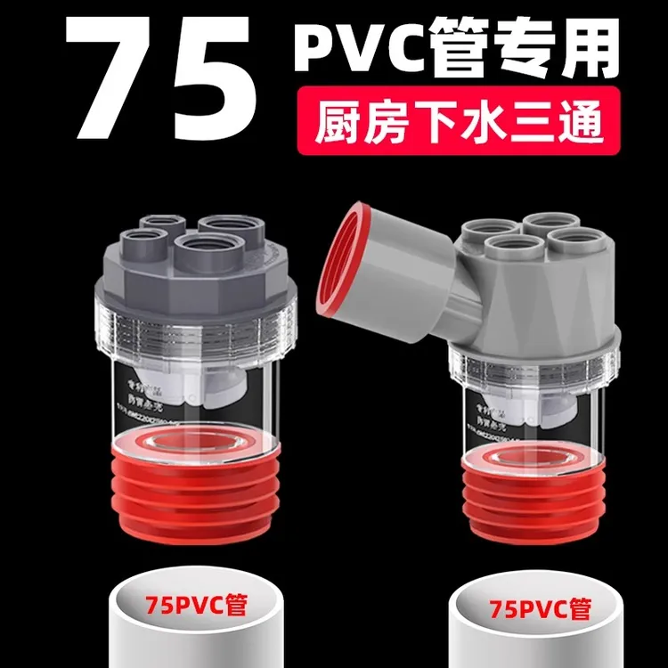 厨房下水三通水槽洗菜盆洗碗机净水器排水管道75PVC专用四通接头