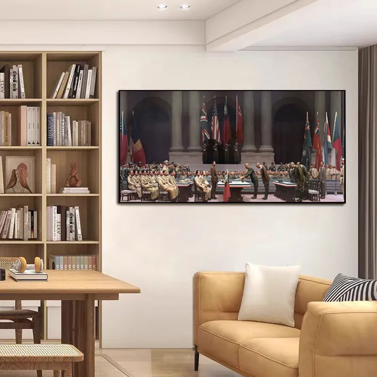 日本投降铝合金晶瓷画爱国海报日本战败宿舍装饰画客厅背景墙壁画