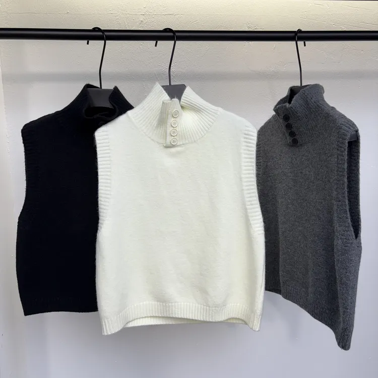 高领排扣毛织百搭时尚女马甲966