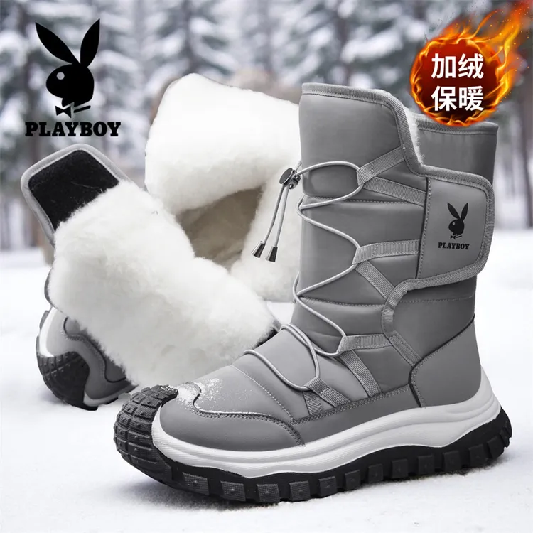 PLAYBOY/花花公子雪地靴男款冬季加绒加厚保暖棉靴东北户外大棉鞋