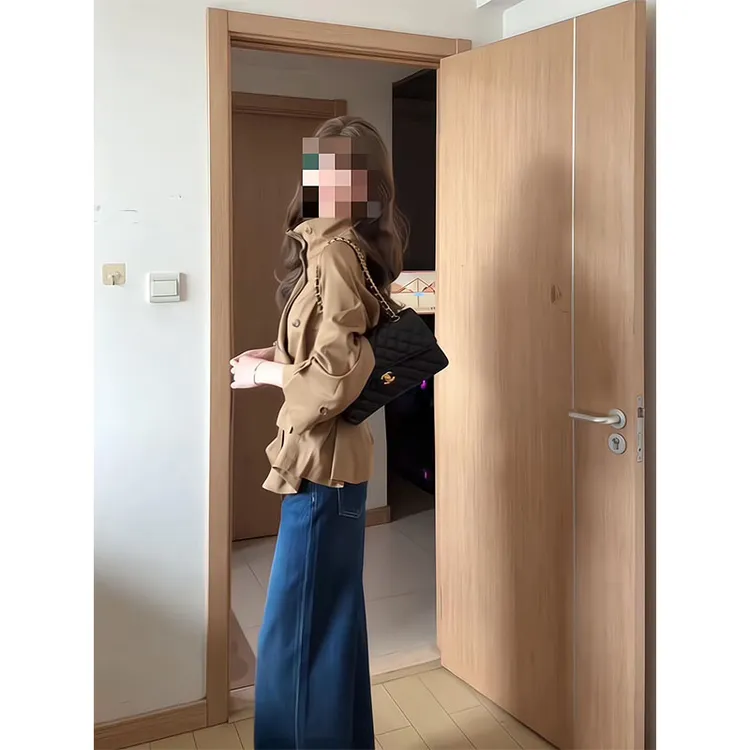  韩系立领廓形短款风衣外套女英伦风H型收腰上衣显瘦直筒牛仔裤