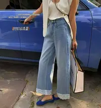 （多米诺牛仔）蕾丝拼接牛仔裤女2025新款春高腰显瘦直筒裤子5002