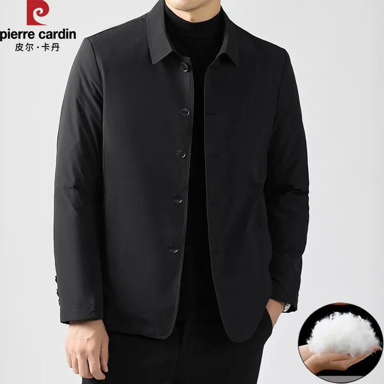 皮尔卡丹羽绒夹克不起球免烫翻领上衣外套简约风中年羽绒服男