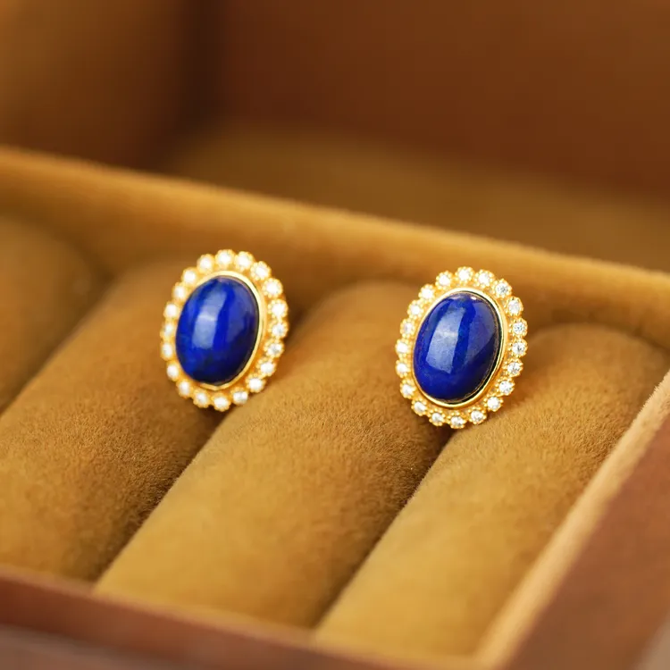 御臻珠宝｜青金石｜S925银｜克莱因蓝几何图案原创设计蓝色耳环ins风