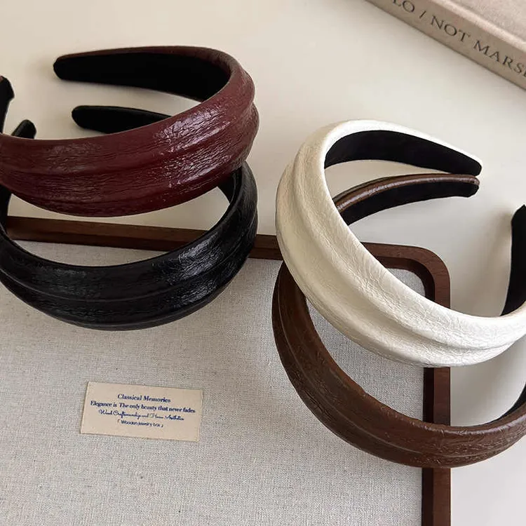 高品质美拉德秋冬新款时尚皮质凹凸发箍高颅顶头箍发卡气质新款