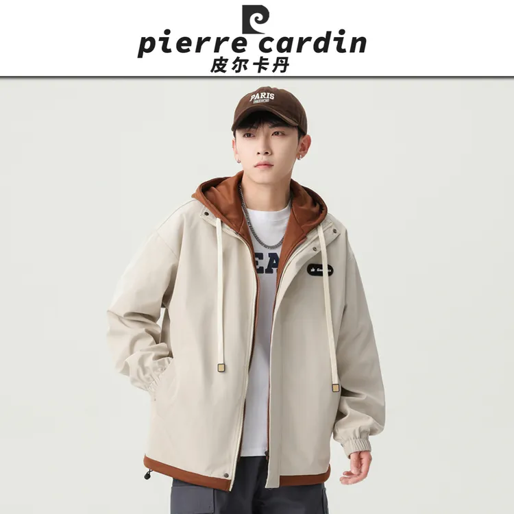 皮尔卡丹【官方】假两件夹克男春秋新款青少年户外登山衣服休闲外套