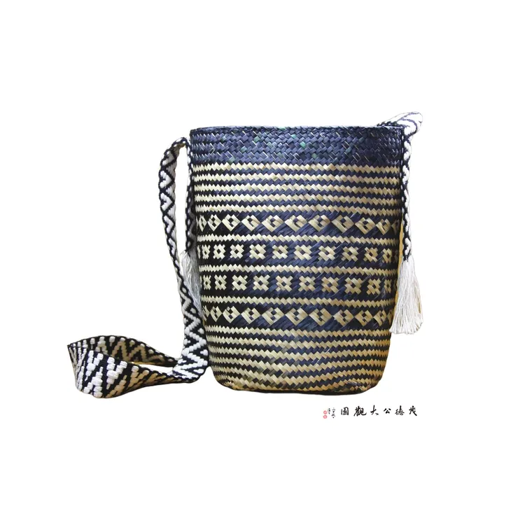 雷州蒲织水桶包小花纹时尚百搭手工草编包单肩斜跨