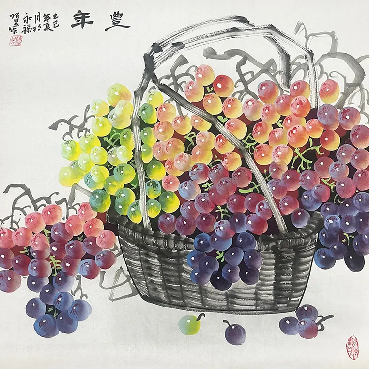 纯手绘三尺国画葡萄紫气东来硕果客厅餐厅客厅装饰画挂画听昱老师