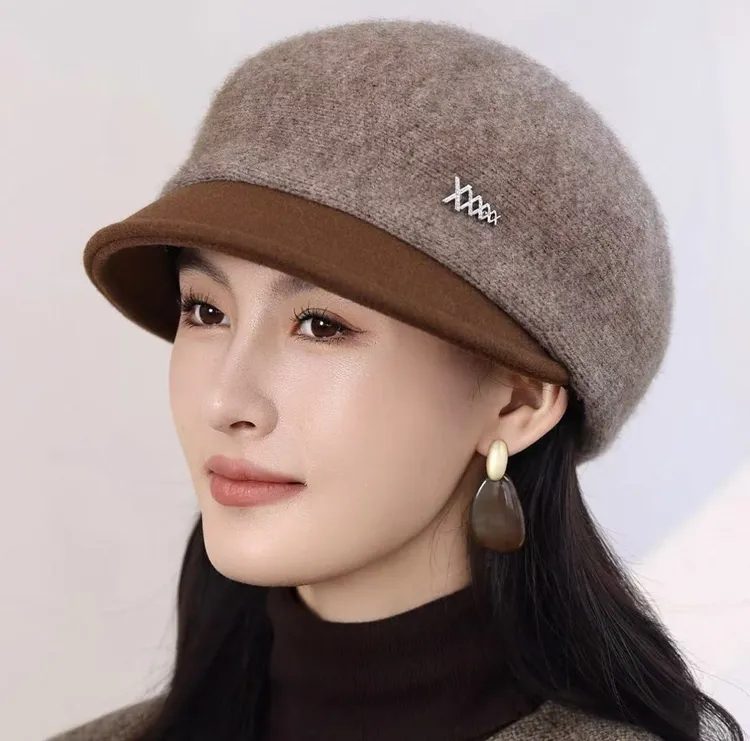 帽子女秋冬季新款针织保暖鸭舌帽加厚贝雷帽中老年妈妈帽韩版百搭