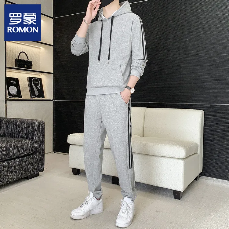 罗蒙运动套装男士春秋季新款潮流帅气连帽卫衣搭配休闲男装一套