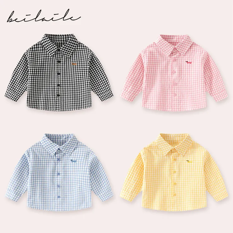 【格子绣花衬衫 小乐妈咪】宝宝衬衣春季男女童外套装儿童打底衫B28