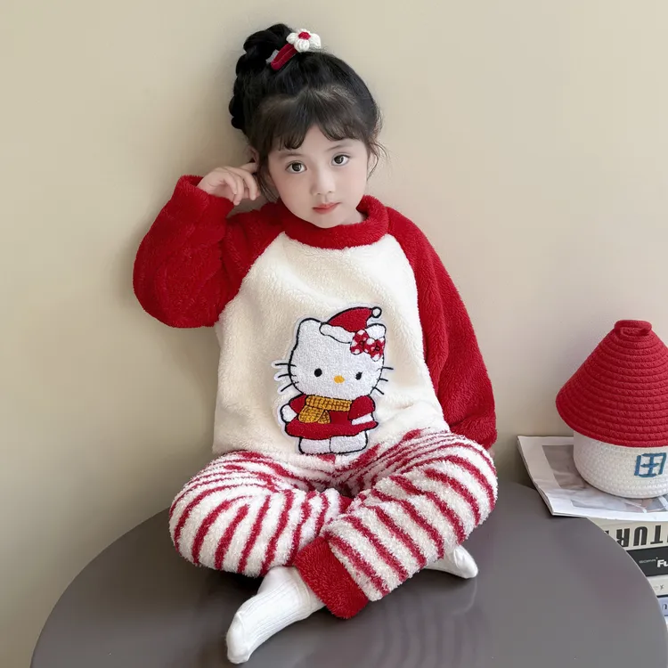 儿童睡衣法兰绒秋冬款2025新款女孩宝宝珊瑚绒冬季女童家居服套装