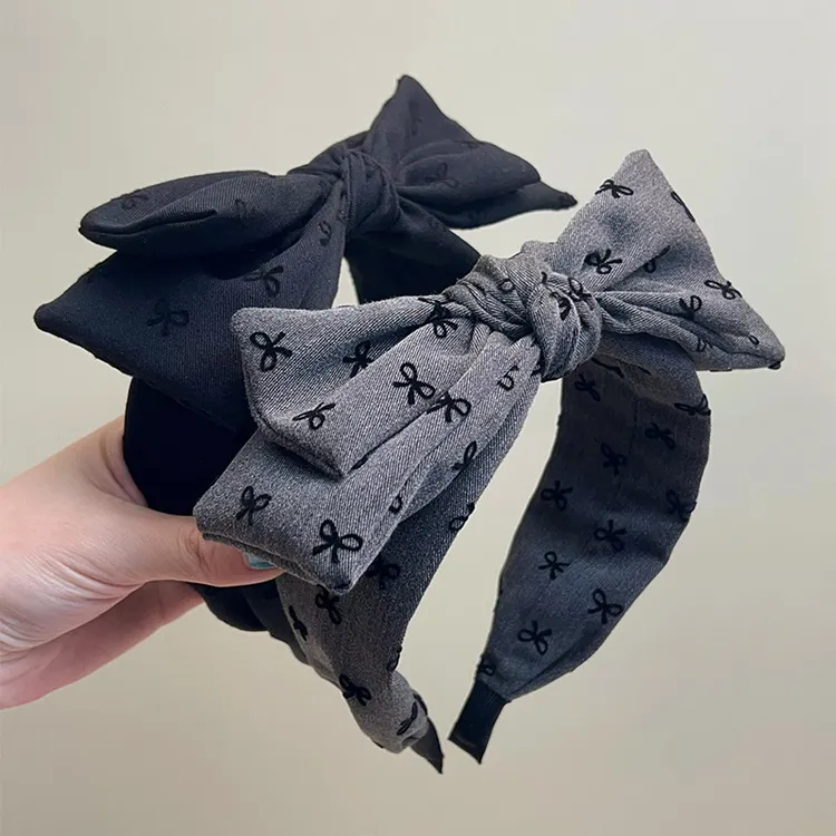 新品小香风大版蝴蝶结双层气质百搭黑色植绒小蝴蝶结头箍发卡复古