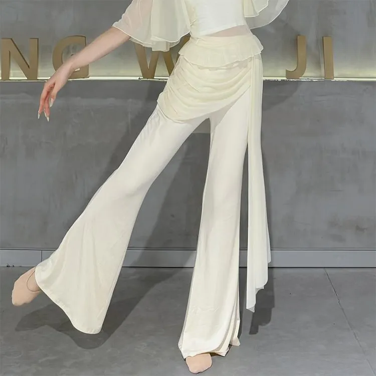 古典舞微喇叭裤网纱屁帘假两件裤子夏季中国舞形体裤现代舞练功服