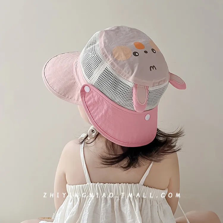 婴儿帽子夏季薄款速干披肩帽超萌女宝宝防晒帽防紫外线儿童遮阳帽