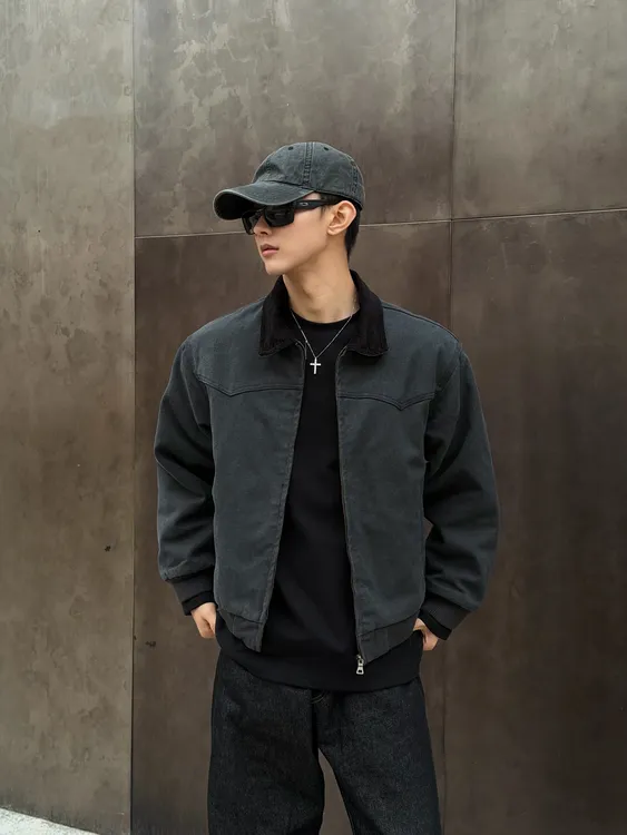 Sialoss美式复古棉服水洗工装加厚夹克外套男街头cleanfit上衣