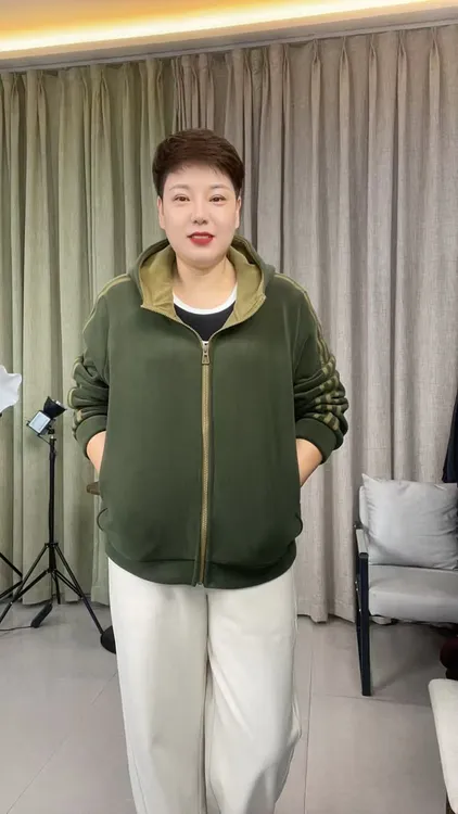 连帽加厚奥利绒大码休闲外套8833