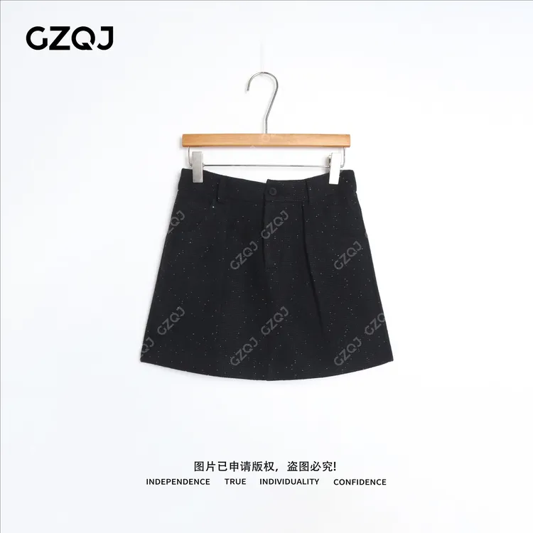 老琴私服【点点星熠】羊毛高腰小A字包臀细闪口袋半身短裙女冬7790