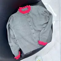 【清仓单件】洋洋优选-秋季新款撞色木耳边单排扣毛衣外套女YY71813