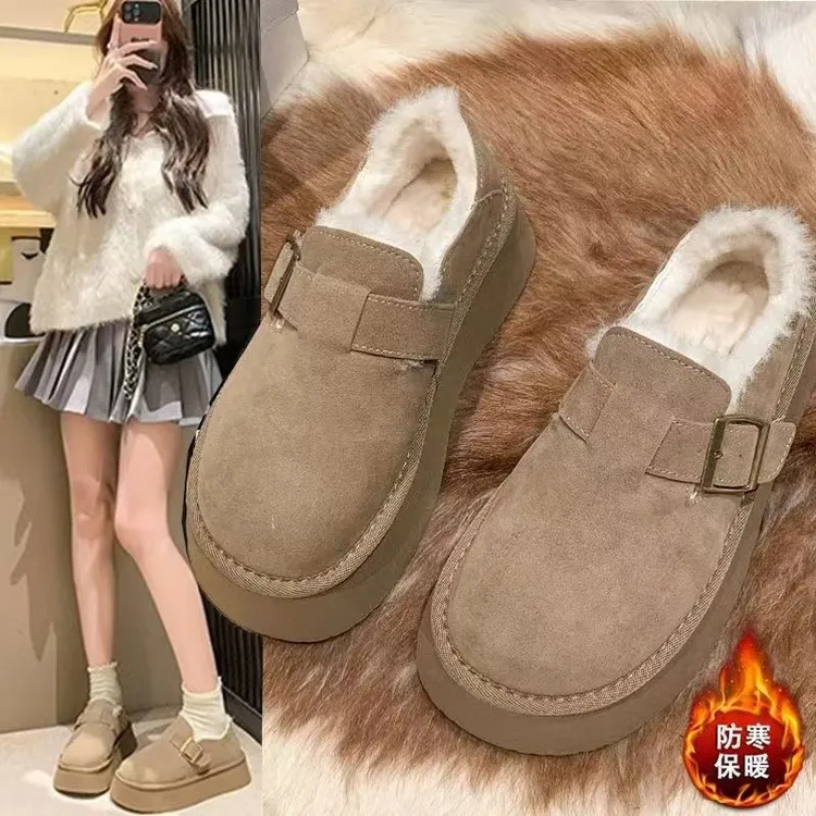 厚底搭扣加绒保暖勃肯鞋低帮雪地靴2025冬季新款防水短靴防滑棉鞋