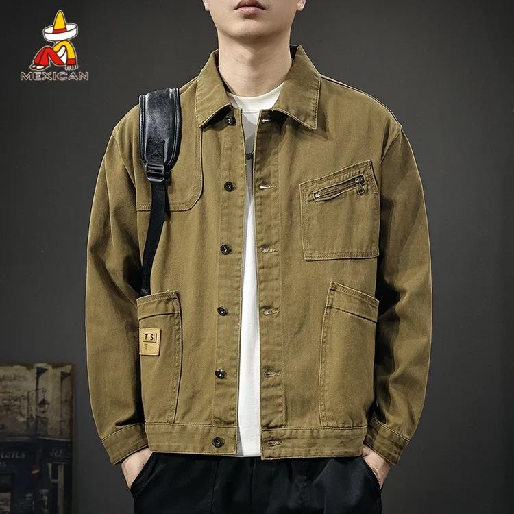 Mexican/稻草人秋季纯棉牛仔夹克男款美式复古飞行员宽松工装外套