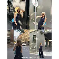 Ranwear model原牛 美式辣妹挂脖牛仔修身V领露背上衣百搭