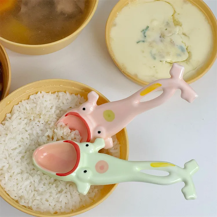 沙雕蛤蟆勺陶瓷勺子手工高颜值家用可爱汤勺儿童吃饭调羹盛汤汤匙