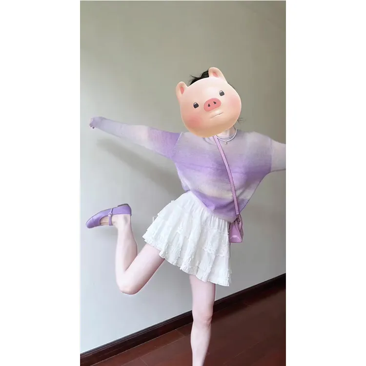 香芋浅紫色针织衫女春季2025新款甜美设计感内搭打底衫半身裙套装