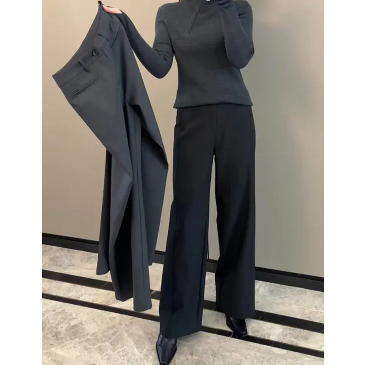 2025年春季新款大码直筒西装休闲裤女梨型身材小个子显瘦阔腿长裤