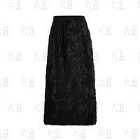 【六丑】新款时尚气质高级感黑色系带绒毛提花半身裙1bq0385