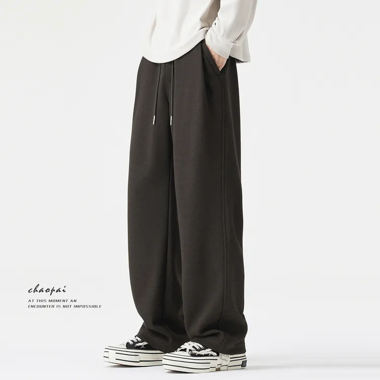 2025新款垂感绵羊毛加绒休闲裤男士宽松百搭抽绳休闲裤秋冬直筒男