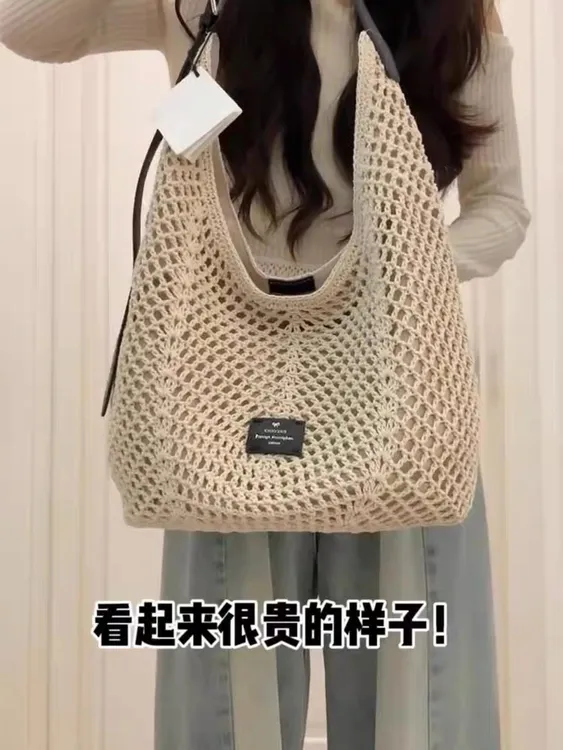 小众镂空编织托特包包女韩系海边度假沙滩包通勤大容量单肩斜挎包