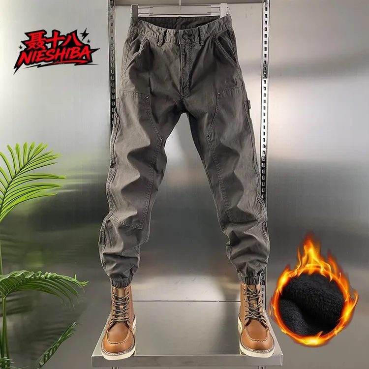 聂十八秋冬季男士工装裤2025美式加绒加厚休闲长裤宽松大码束脚裤