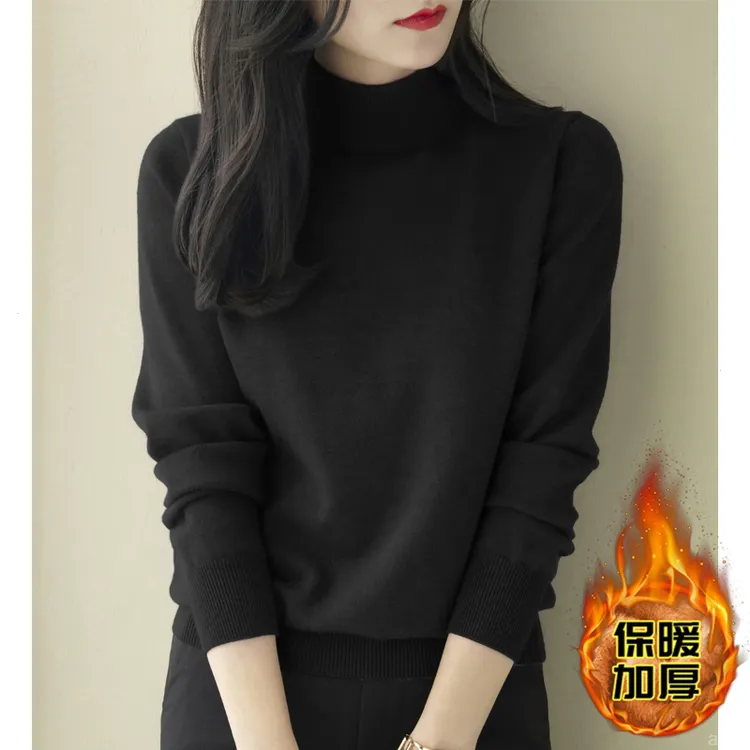 2025年冬季新款半高领长袖内搭加厚款宽松女装修身羊毛打底毛衣
