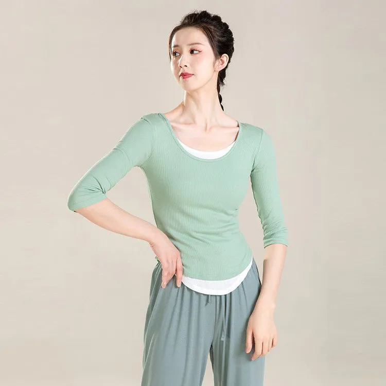 现代舞舞蹈服中袖夏季女基训服中国古典舞练功服修身形体服装上衣