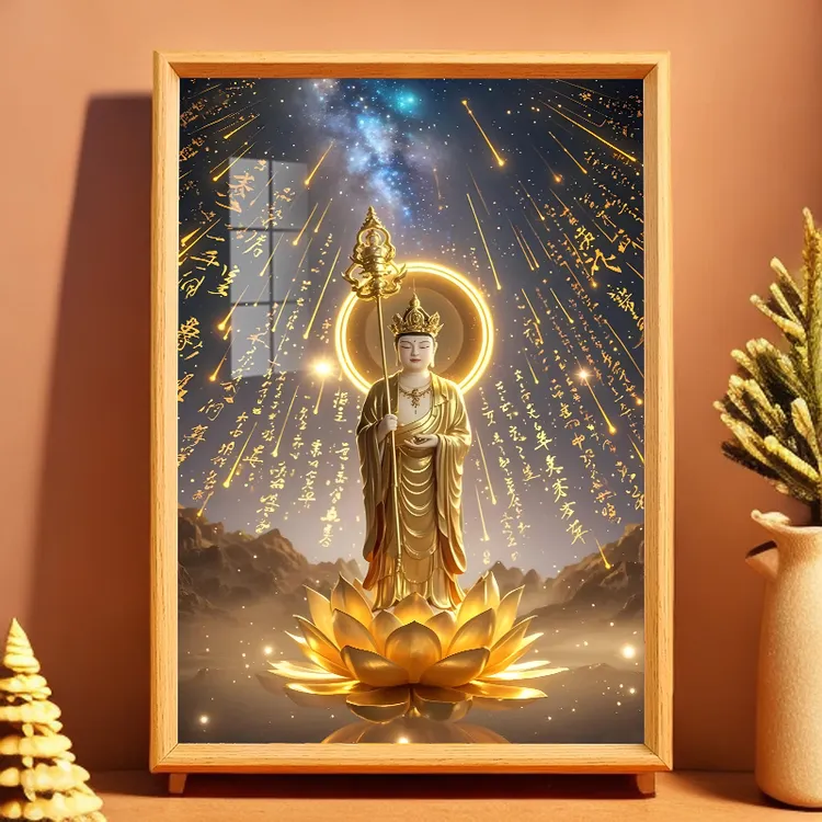 高清地藏菩萨高清画像挂画立架摆台相框水晶版画结缘佛画像 