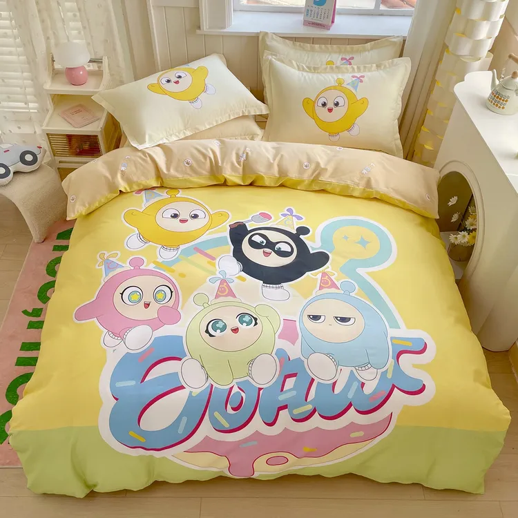 可爱蛋仔儿童纯棉被套四件套卡通床单被罩宿舍单人床用全棉三件套